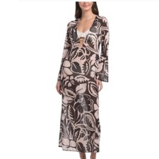 TRINA TURK FLORENCE MESH SWIM COVER UP DRESS BLACK CREAM Women's Size Medium
