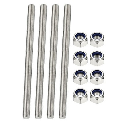 4 Pcs Fully Threaded Rod, M8 x 160mm Right Hand Thread Bar Studs with Nuts