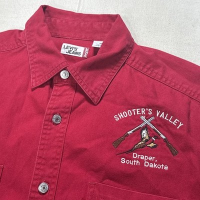 Vintage 90 s Levis Shirt Red Button Up Western Ranch Workwear Size Men s Large