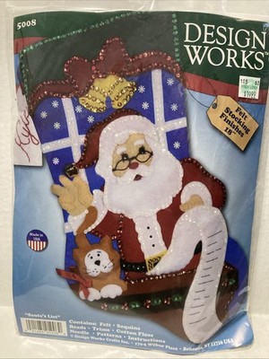 Vtg Design Works SANTA'S LIST Felt Christmas Stocking Beaded Kit 18'' NIP #5008