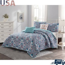 5 Pc Quilt Set Microfiber Bed Cover Hypoallergenic Shams Decorative Pillows New
