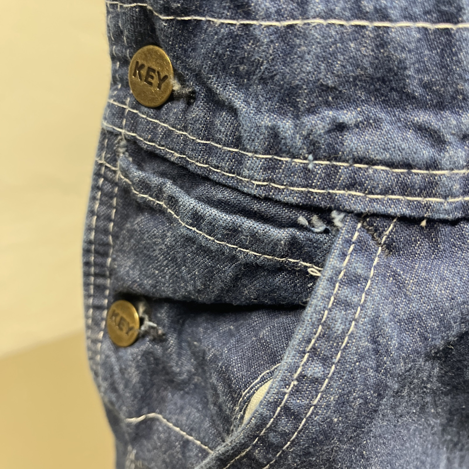 Vintage Key Imperial Bib Overalls Size 44 X 34 Blue Denim Farmer Workwear