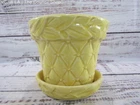 Vintage McCoy Pottery Yellow Quilted Diamond Leaf Flower Pot