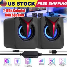 3.5mm RGB LED Mini USB Wired Computer Speakers Stereo Bass For PC Laptop Desktop