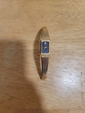 Vintage Bulova Quartz Watch 92T49 Women Gold Tone Rectangle Diamond Need Battery