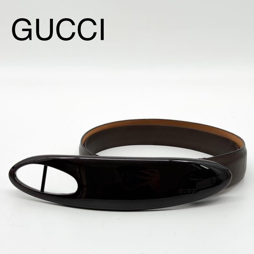 GUCCI Tom Ford Era Belt Leather Brown Metal 105cm Excellent Archive Used Italy