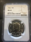 1966 40% silver Kennedy half dollar NGC MS 65