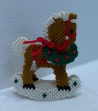 Vintage Rocking Horse Ornament Yarn Handcrafted Needlepoint 3D