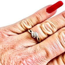 Diamond 9ct Gold Ring - Vintage Solitaire - Size O 1/2