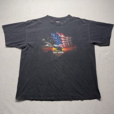 Harley-Davidson Shirt Mens 2XL Black Eagle USA Flag Cowboy Texas Graphic Tee