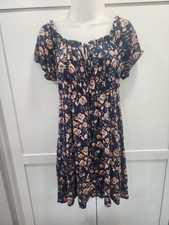 American Rag Blue Pink Floral Milk Maid Country Midi Dress Medium