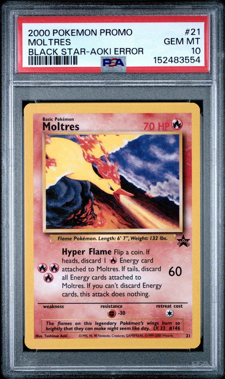 2000 POKEMON PROMO BLACK STAR TOSHINAO AOKI ERR #21 MOLTRES PSA 10