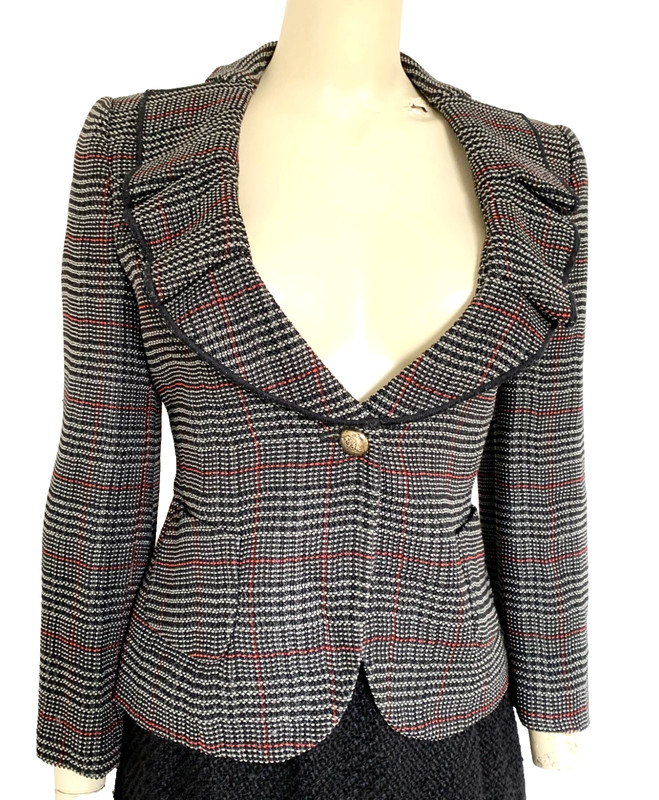 EMPORIO ARMANI BLACK RED & WHITE FITTED JACKET PLEATED LAPEL  sz 44