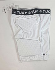 Tuoy Youth Padded Football Girdle Compression Shorts 5-pads White Size YL