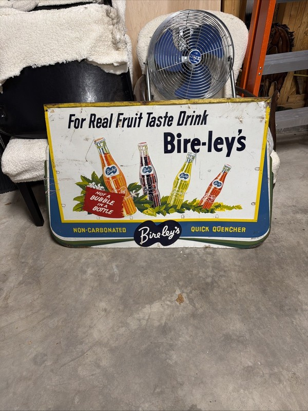 Vintage BIRELEY'S Embossed Soda Tin Sign Made By American Art Works ~ 4 Flavors