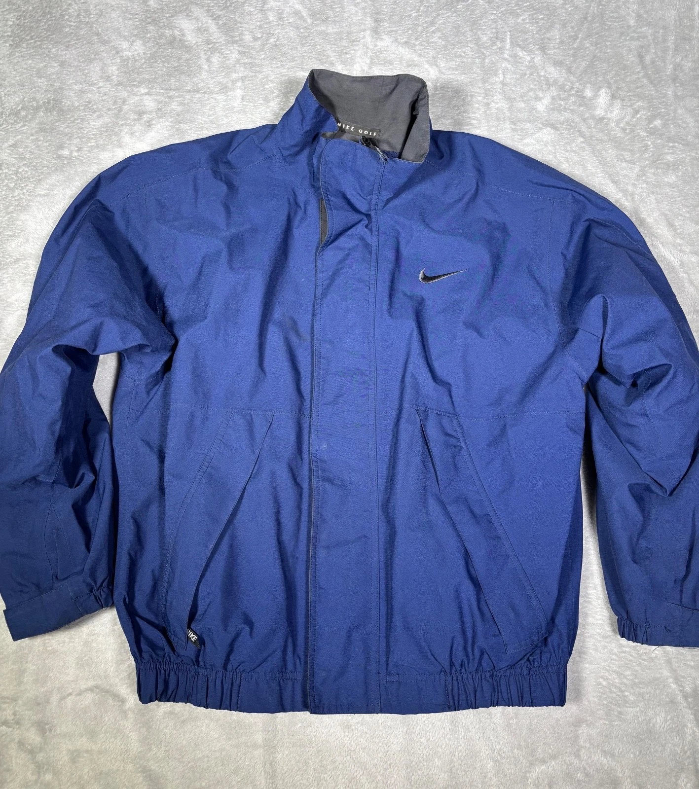 Nike Vintage Golf Jacket Mens Small Blue Storm Fit Full Zip Rain Windbreaker
