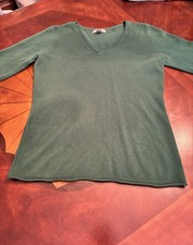 Women's Long Sleeve V-Neck Sweater Top WHITE STAG Sz SMALL 4/6 Dark Green EUC