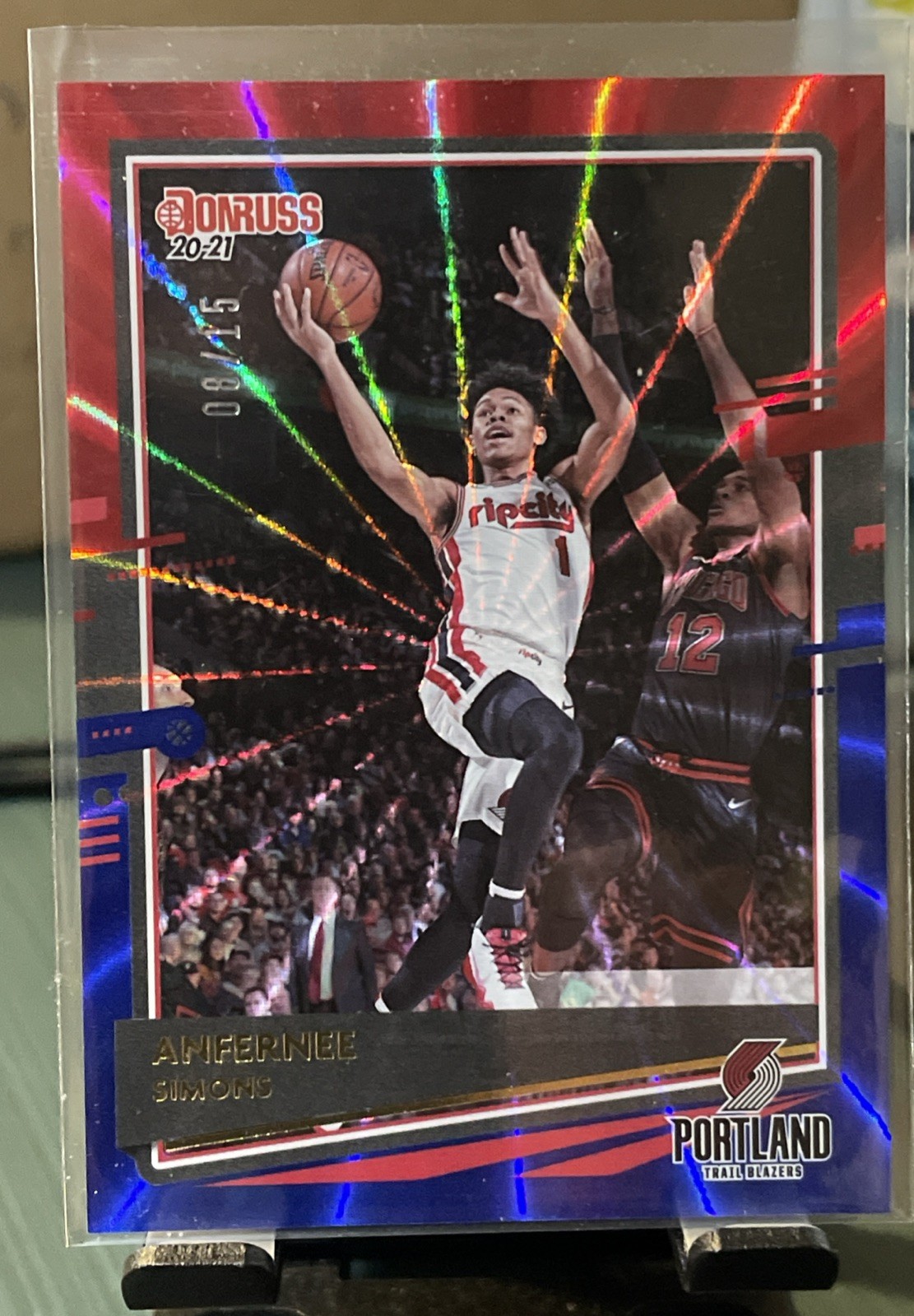 2020-21 Panini Donruss Anfernee Simons #87 Red Blue Laser /15