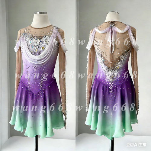 Ice Skating Dress High Elasticity Professional Competition Skating purple dyeing
