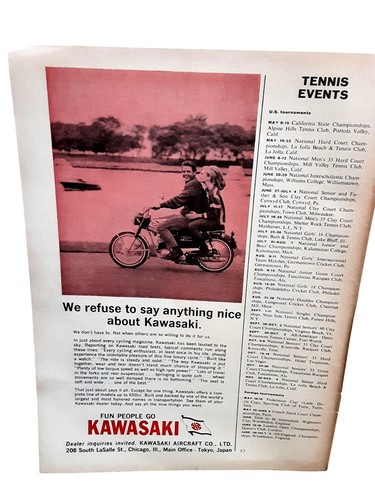 1966 Kawasaki Bike Vintage Print Ad Motorcycle Couple Riding