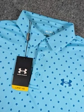 Under Armour The Playoff Polo Shirt Mens Medium Blue Flowers AOP NWT