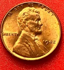 1942-P Lincoln Wheat Cent Penny GEM RED BU From an Original Bank Roll