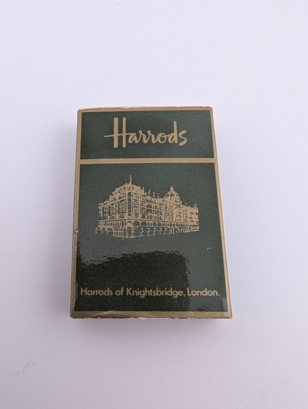 Vintage Harrods Knightsbridge London Swiss Made Matchbox Green Gold Matches