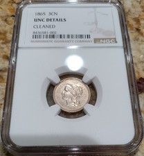 1865 3CN Three Cents, NGC Uncirculated details