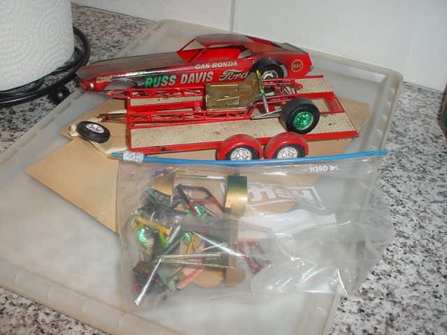 BUILT---GAS RONDA MUSTANG FUNNY PARTS CAR WITH TRAILER