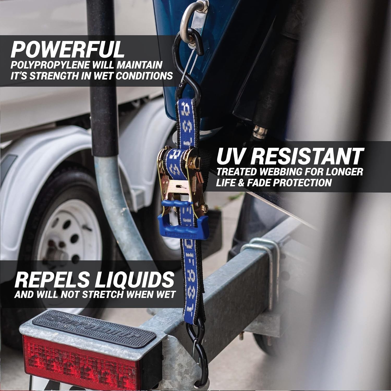 Rear TRANSOM Boat Trailer Straps Ratchet TIE Downs Strap 3,300lbs - 1.5" x 4�