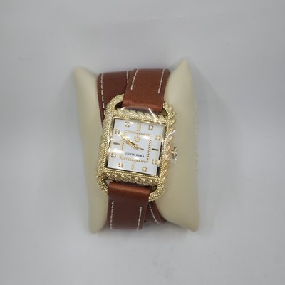 Judith Ripka Goldtone Stainless Steel & Brown Leather Strap Wrap Watch