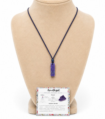 Natural Amethyst Crystal Pendant Reiki Healing Stone Necklace + Card +bag