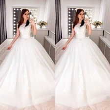 Romantic Wedding Dresses Lace Appliques Boat Neck Sleeveless Bridal Gowns