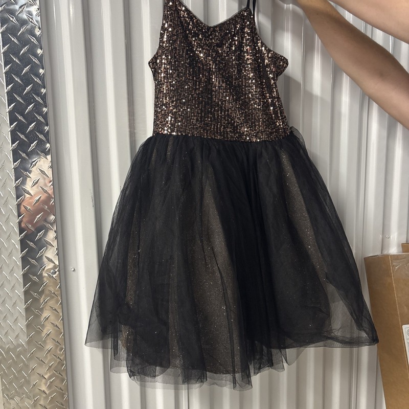 Zunie Girls Size 16 Black Rose Gold Sequin Tulle Party Dress Formal