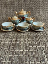 MINIATURE TEA SET CHILDS TOY JAPAN HAND PAINTED CHERRY BLOSSOMS LUSTERWARE 6 Pc