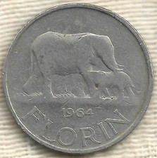 1964 MALAWI FLORIN - ELEPHANTS - KM3 - FREE SHIPPING