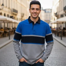 Cutter & Buck Sweater Men's L Long Sleeve Colorblock 100% Cotton Pullover Preppy