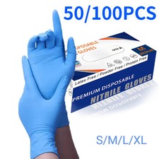 Nitrile Gloves Blue Disposable Waterproof Dishwashing Beauty Hair Styling 100PCS