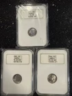 3 NGC Sample Slabs, Roosevelt Silver Dimes. BU 1962 P, 1963 P, 1964 P