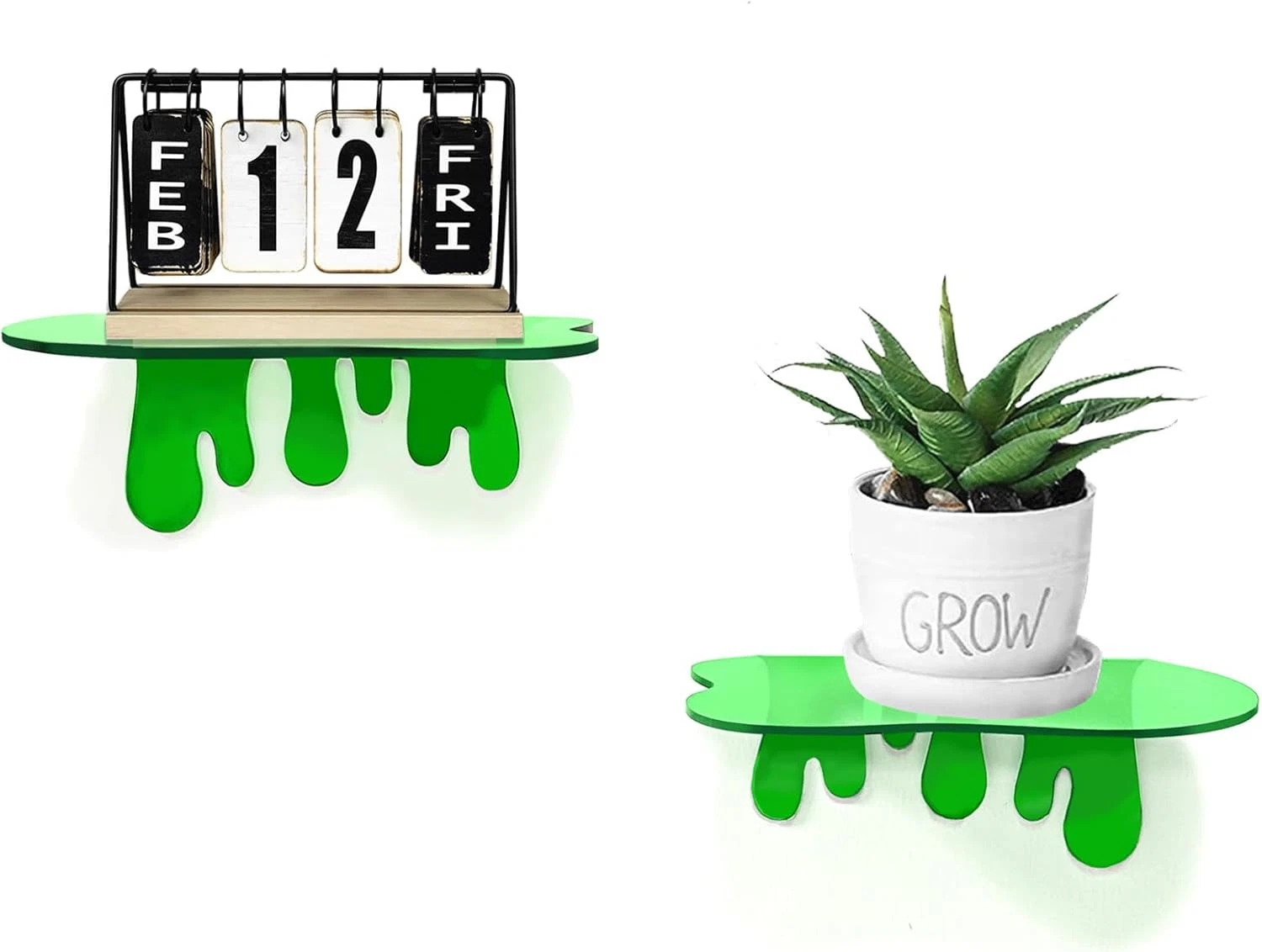 2-Pack Acrylic Small Wall Shelves - 7 Inch Floating Shelf for Wall, Green