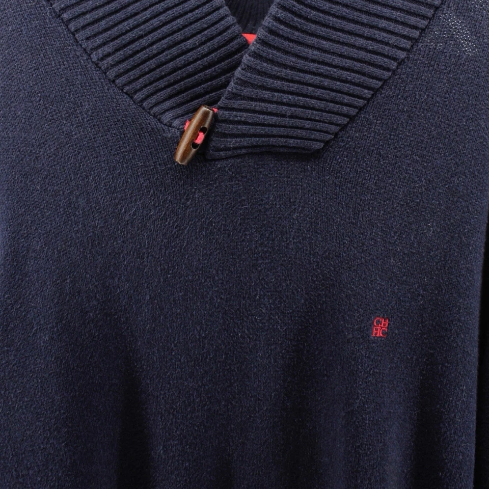 Suéter Carolina Herrera Azul Marino Cuello Simulado Piel de Cordero Coderas Acogedor Vacaciones XL Foto 4 de 4