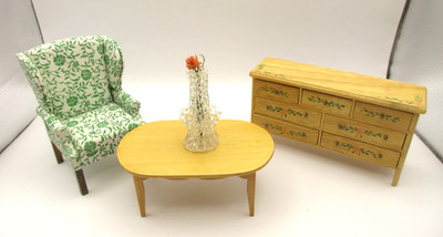 1:12 OOAK Artisan HIGH END Miniature Dollhouse LIVING ROOM Chair Chest Table