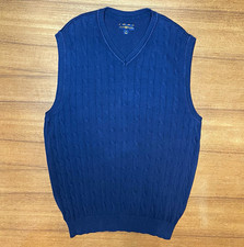 Club Room Cable-Knit V-Neck Sweater Vest Men's M Navy 100 Cotton