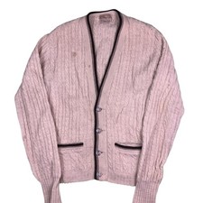 Vintage 1950s Towne and King California cableknit wool cardigan sweater USA