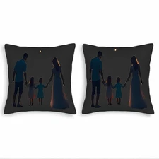 Set of 2 Throw Pillow Covers 18x18in - Cozy Family Silhouette Design