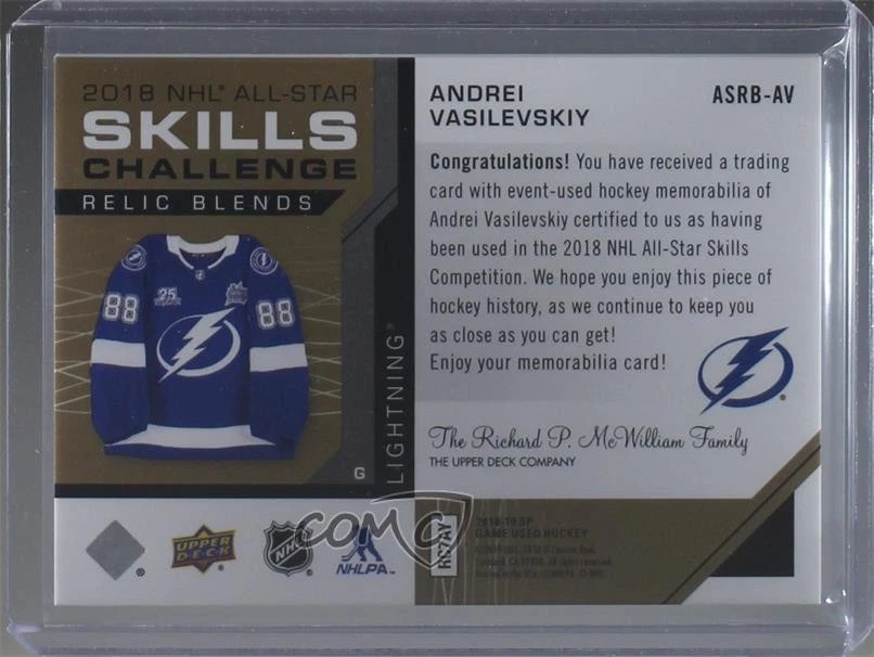 2018-19 SP Game Used All-Star Skills Relic Blends /15 Andrei Vasilevskiy Patch - Image 2 of 2