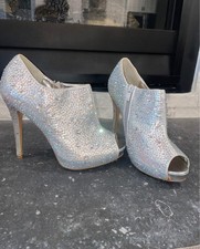 Silver Rhinestone Peep-Toe Heels
