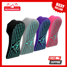 Pilates Yoga Non Slip Grips Socks, Sticky Ballet Workout Hospital Socks, 4 Pairs