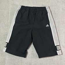 Vintage Adidas Shorts Boys Large Black Track Striped Swim Trunks Mesh Lining