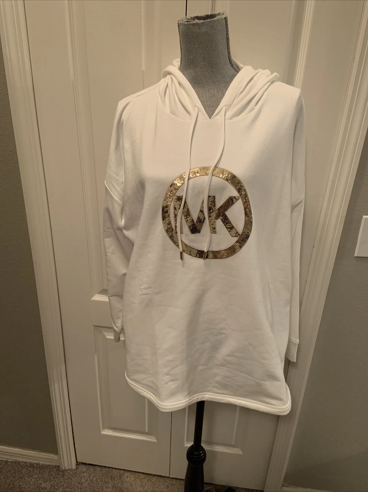 Felpa con cappuccio Michael Kors donna sequenza oro bianca taglia large